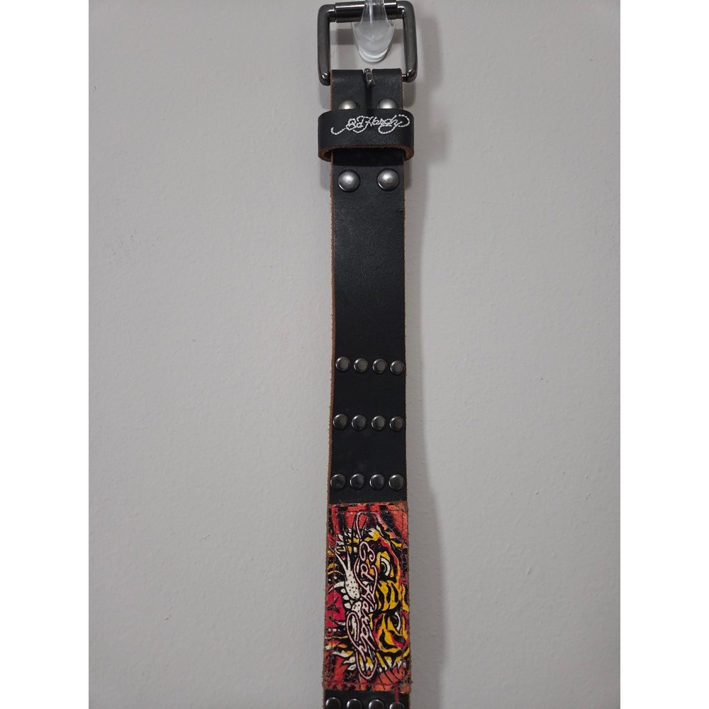 Ed Hardy Black Leather Studded Tiger Tattoo Belt Large Y2K Christian Audigier